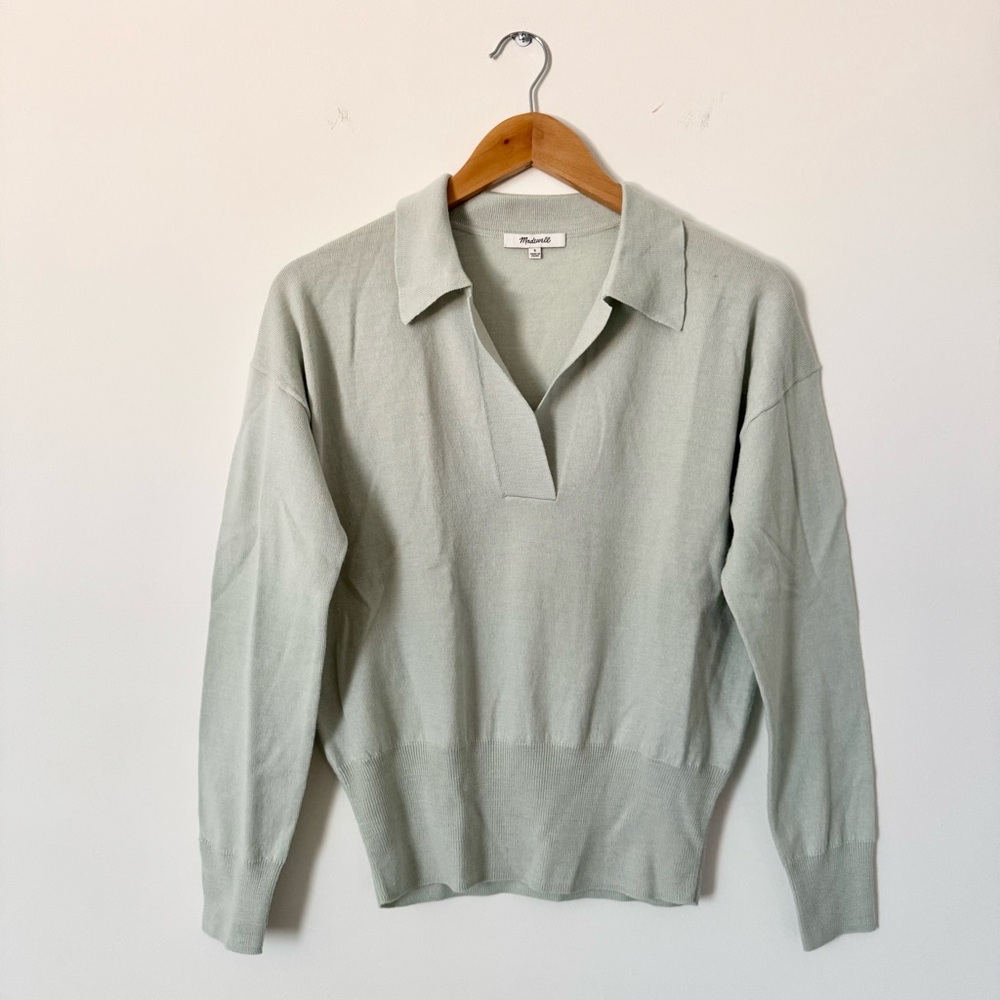 Madewell Fine Merino Wool Polo Sweater Light Mint Green Size S